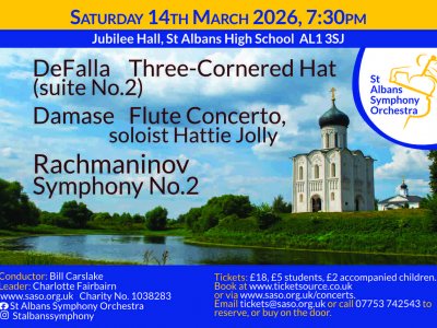 St Albans Symphony Orchestra Saturday 14th March 2026 Concert